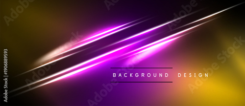 Abstract background features vibrant yellow, purple gradients. Diagonal light streaks create dynamic visual effect. Minimalist text reads background design.