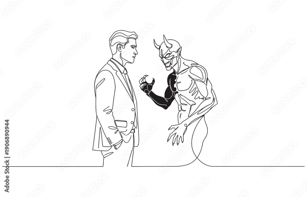 Obraz premium Businessman looking into inner demon devil concept of double personality.