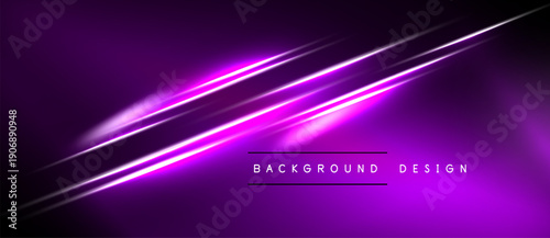 Abstract purple background features bright linear light streaks. Modern design elements create dynamic visual impact. Simple text labels bottom center.