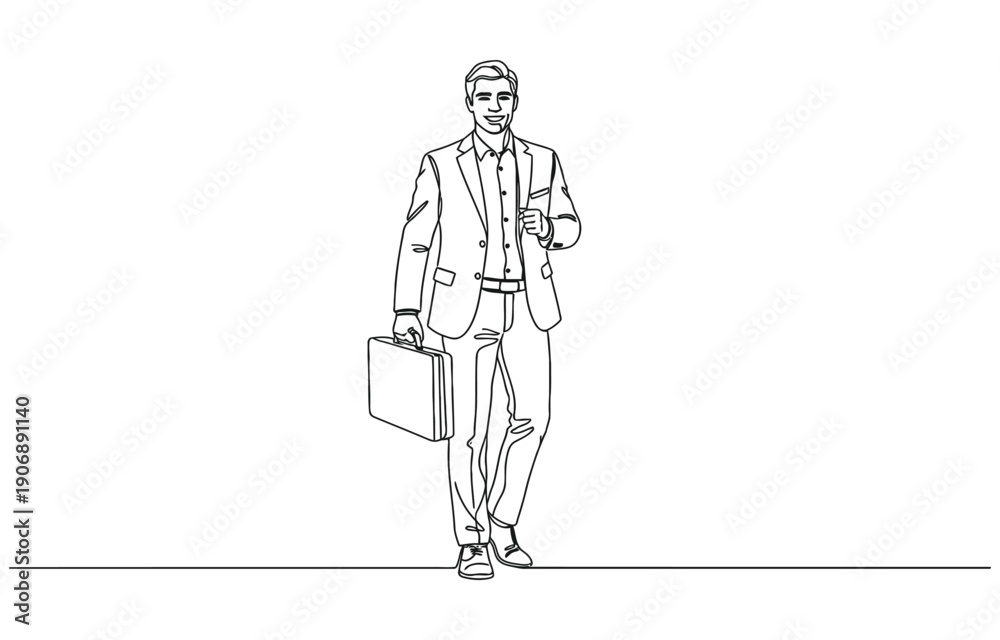 custom made wallpaper toronto digitalContinuous one line drawing of young happy male worker jumping high while holding briefcase.
