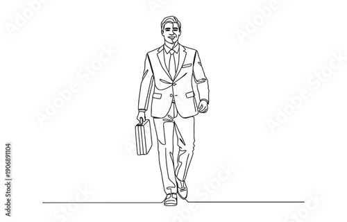 Wallpaper Mural Continuous one line drawing of young happy male worker jumping high while holding briefcase. Torontodigital.ca