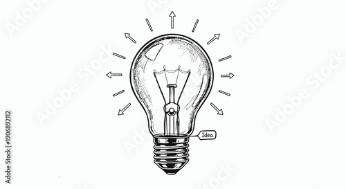 Vector light bulb icon with idea sparks, for business or education concept, isolated on transparent background, png