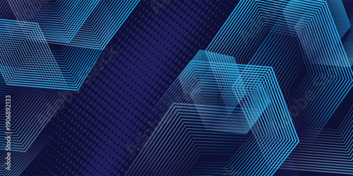 Background with a geometric hexagon line pattern with a sprinkling of fine dots. Abstract sparkling hexagon lines. Futuristic technology concept.