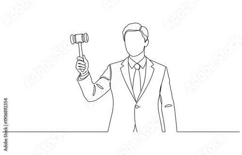 Professional lawyer with gavel in one line drawing.