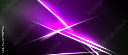 Bright purple lines intersect against dark background. Abstract light streaks create dynamic visual effect. Minimalist design, modern aesthetic.