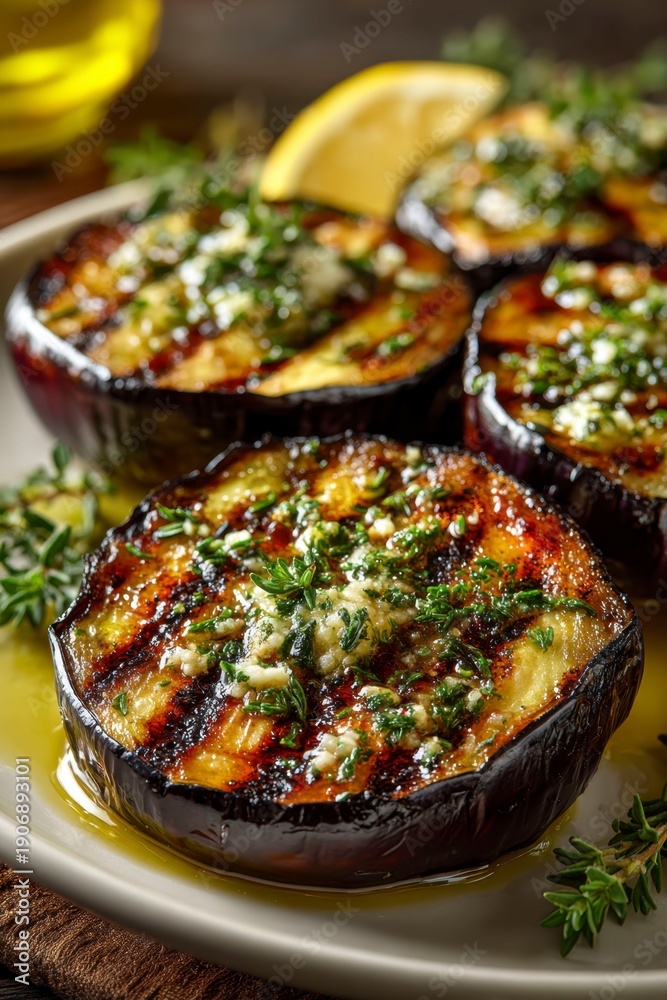 custom made wallpaper toronto digitalgrilled eggplant with thyme and lemon juice on a plate