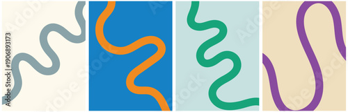 Minimal Abstract Wavy Line Background with Colorful Curved Shapes in Modern Flat Vector Style