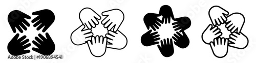 teamwork unity hands icon set