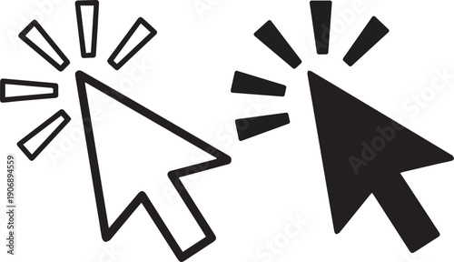 A graphic illustration of two computer mouse cursors with explosion effects on a white background.