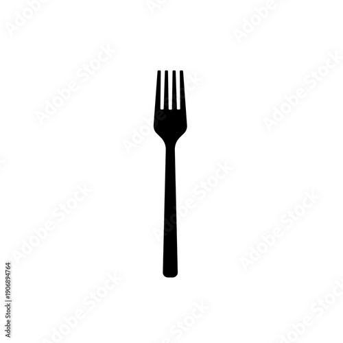 Black plastic disposable fork on white background.