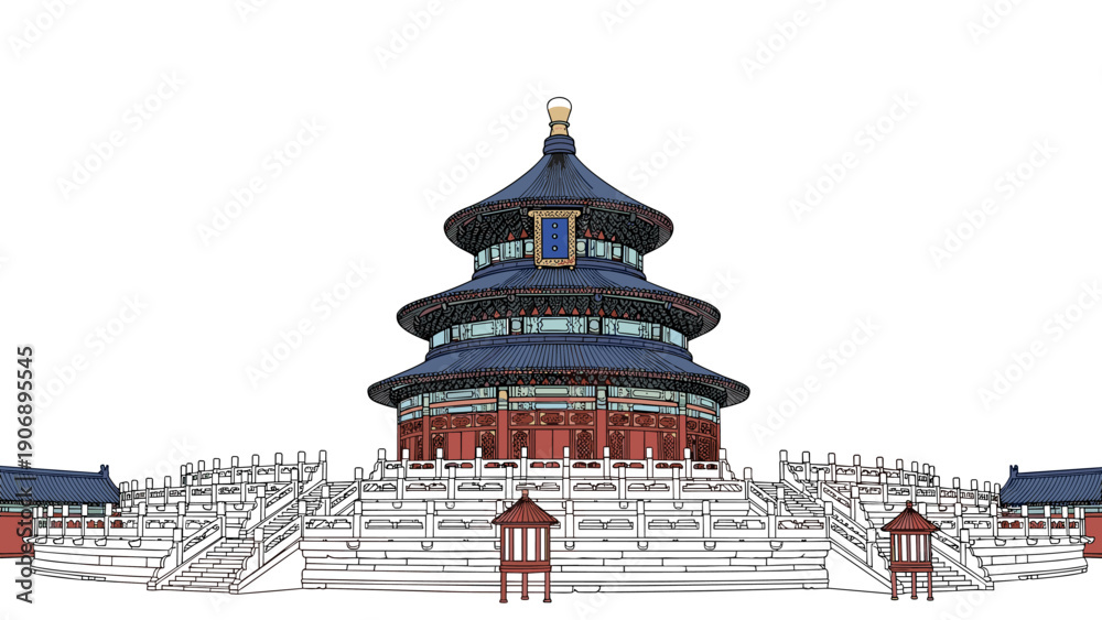custom made wallpaper toronto digitalTraditional asian pagoda in detailed line art illustration