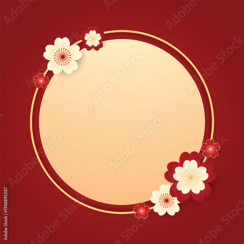 Happy Chinese new year 2026. Chinese new year banner for show product. Greeting card. China frame with lantern on red background.