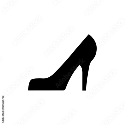 Black high heel shoe silhouette on white background.