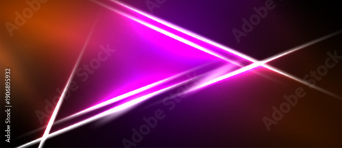 Bright neon lines intersect dark background. Vivid purple, orange hues create abstract geometric design. Modern, energetic visual.
