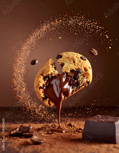 Dynamic Churro Crumble with Flying Chocolate and Sugar Dust
