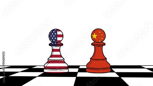 Usa and china chess pieces on board representing geopolitical strategy