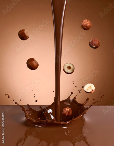 Molten Chocolate Flow with Hazelnuts Motion Photography
