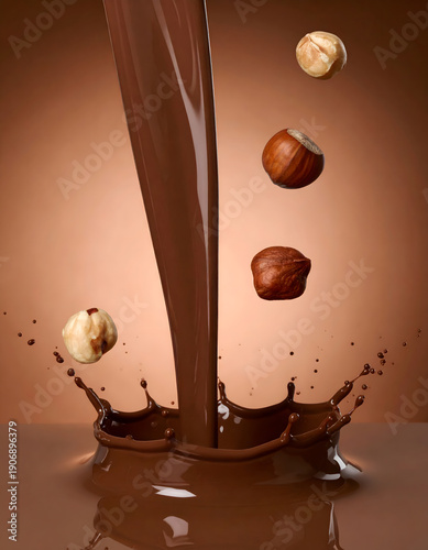 Liquid Chocolate Pouring with Hazelnut Explosion Effect

