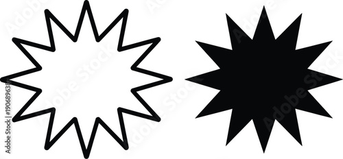 Eight point star icon, minimalist white line starburst with crisp angular rays