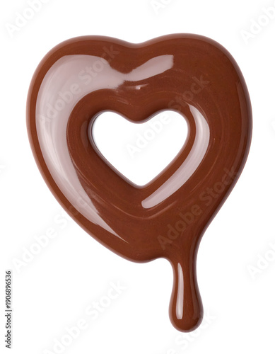 Melted Chocolate Heart Shape Dripping on White Background
