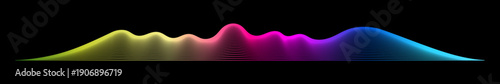 Colorful sound wave background. Smooth flowing lines form a colorful waveform on a dark background, representing music, rhythm, vibration, technology, digital signal. Ideal for media and tech themes.