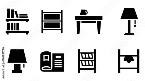 Minimalist black and white home furniture icons set for interior design