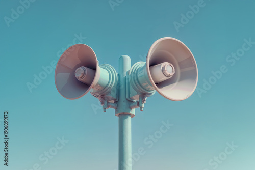 Dual Loudspeakers Against Clear Blue Sky for Public