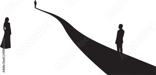 Silhouette of couple standing on diverging paths alone together