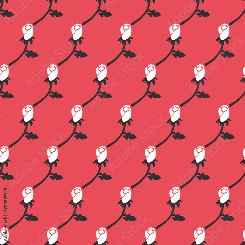 White Budding Floral on Scarlet Beauty Pattern can be use for background, template, and apparel design