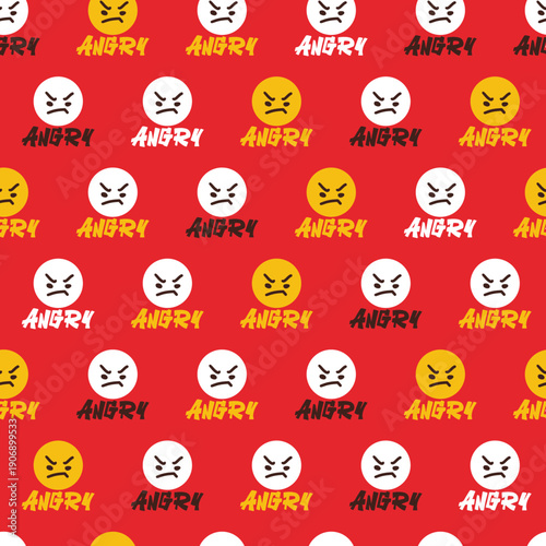Raging Emotions Seamless Red Angry Face Pattern can be use for background, template, and apparel design