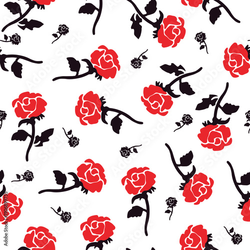 Red and Black Rose Flower Garden Blush Pattern can be use for background, apparel, and template design