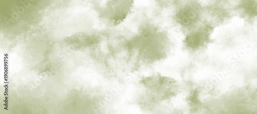  serene and peaceful cloudy sky with soft green and white hues. The gentle, fluffy clouds are scattered across the sky,  inviting the viewer to step into the serene world of the image.