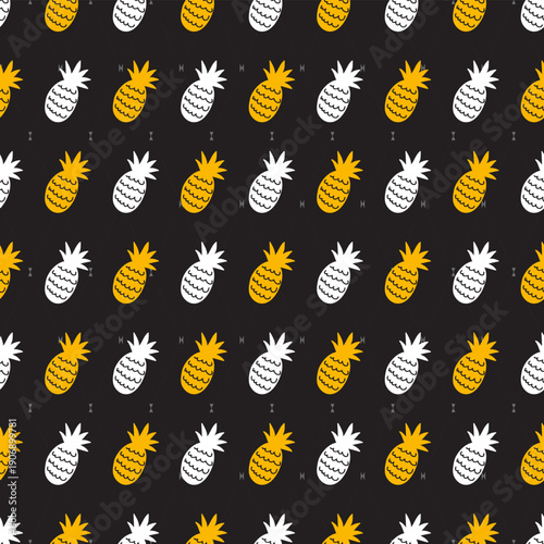 Twilight Tropical White and Yellow Pineapples can be use for background and apparel design