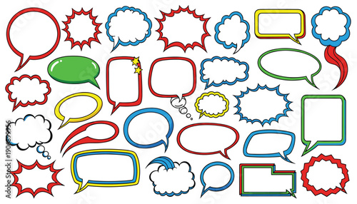 Large Collection of Comic Speech Bubbles and Thought Clouds in Pop Art Style