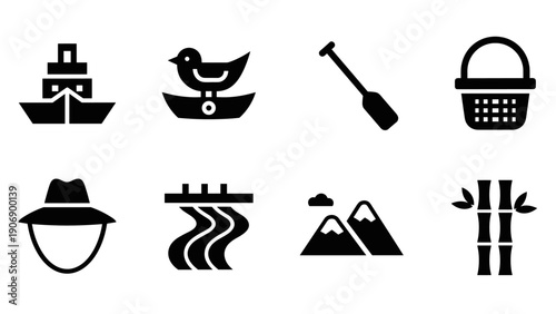 Silhouette icons of outdoor activities and nature elements