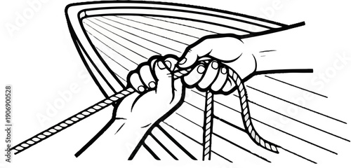 Hands tying a knot with a thick rope and intricate knotting