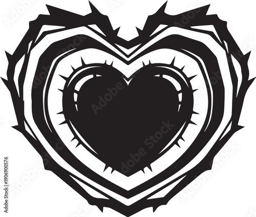 Black heart symbol with thorns and barbed wire design