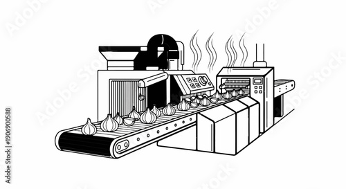 Industrial processing of agricultural produce on a conveyor belt