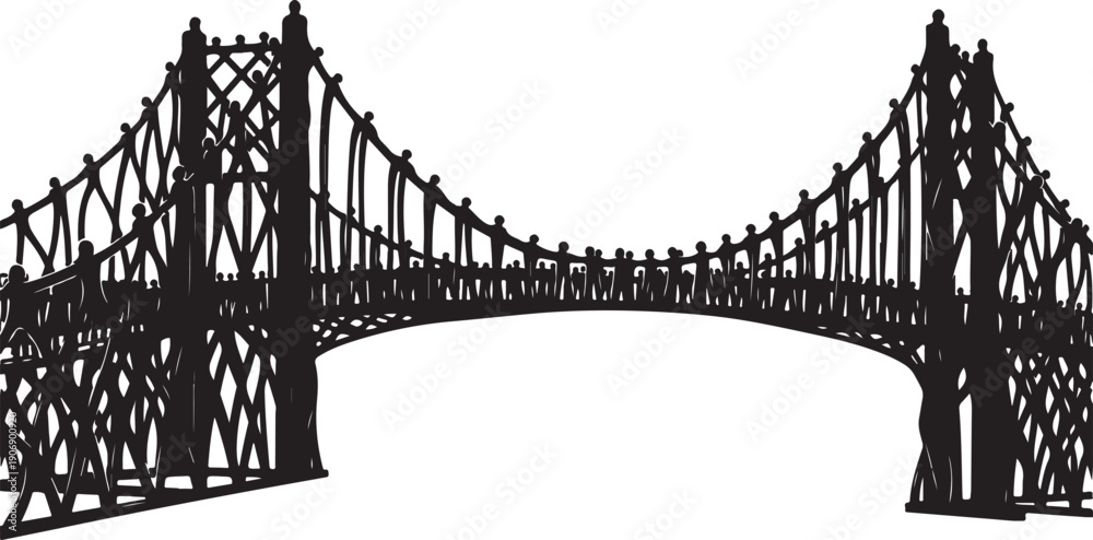 Fototapeta premium Silhouette of a suspension bridge on a white background