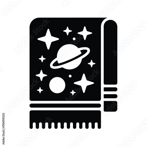 Blackbookwithstarsandplanetsoncoverisolatedonwhitebackground