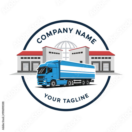 Blue Semi Truck Logo Template Design.