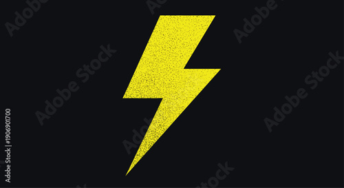 A vibrant yellow lightning bolt with a distinctive textured, grainy appearance sharply cuts diagonally across a deep, solid black background, creating a striking contrast and dynamic visual.