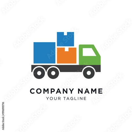 Green Delivery Truck with Colored Boxes Graphic.