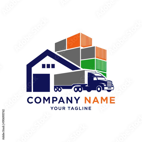 Logistics Company Logo with Truck and Containers.