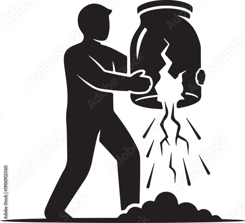 Man breaking a jar with coins spilling out