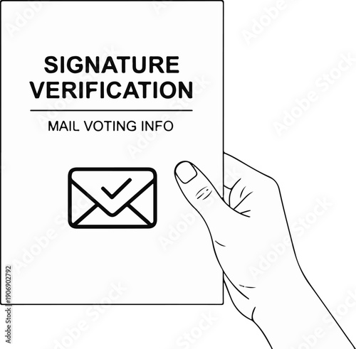 Hand holding document with "Signature Verification" and "Mail Voting Info