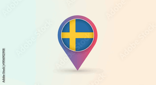 Free Download Location marker with Sweden flag inside, on a gradient background - GFXLoad
