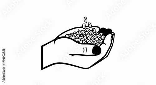 Hand holding grain falling from palm