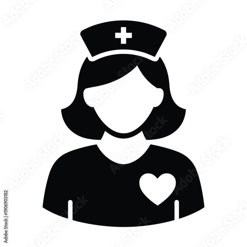 Nurse icon with a heart on her uniform and a medical cross on her hat