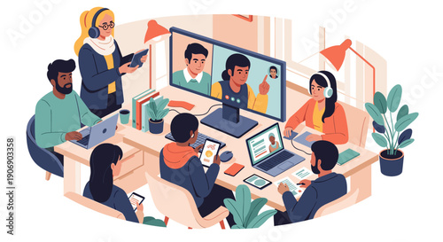 A calm professional working diligently at their desk, ideal for business and productivity themes.